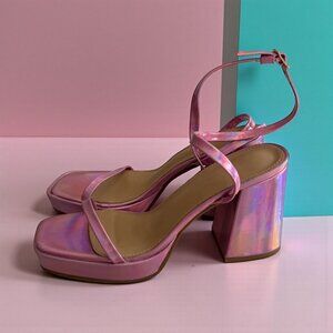 OLIVIA & KATE Metallic Pink Block Sandals Heels Size 7.5